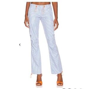 Miaou  x Paloma Elsesser Raven Cargo Pant in Marseilles Stripe White Blue  XS